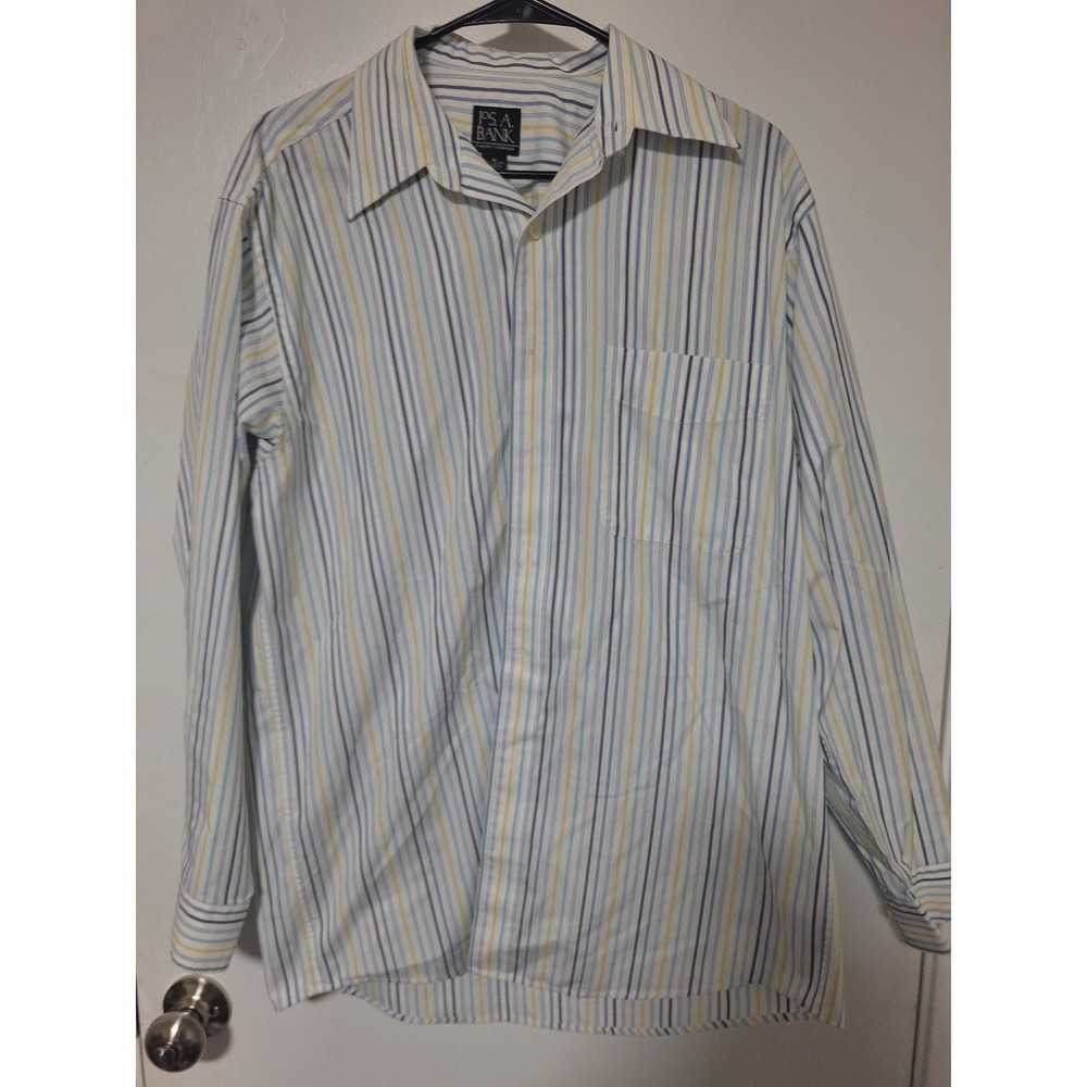 Jos A Bank Travelers Collection Shirt Mens Medium Blue Stripe Long Sleeve Button